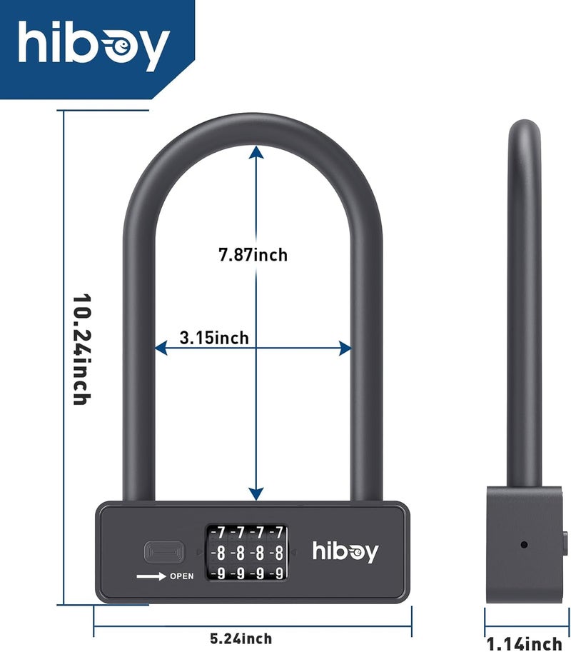 HIBOY قفل دراجة U-مركب، قفل أمان مضاد للسرقة للدراجات مع حامل تركيب، قفل U-بشاكلة فولاذية 10 مم للدراجات والسكوترات - Image 2